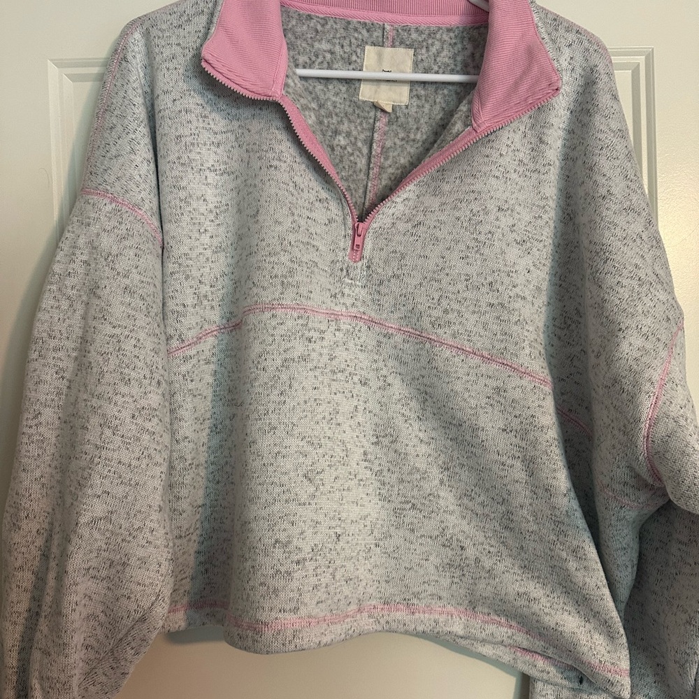 Thread & Supply Heathered Pullover with Pink Trim